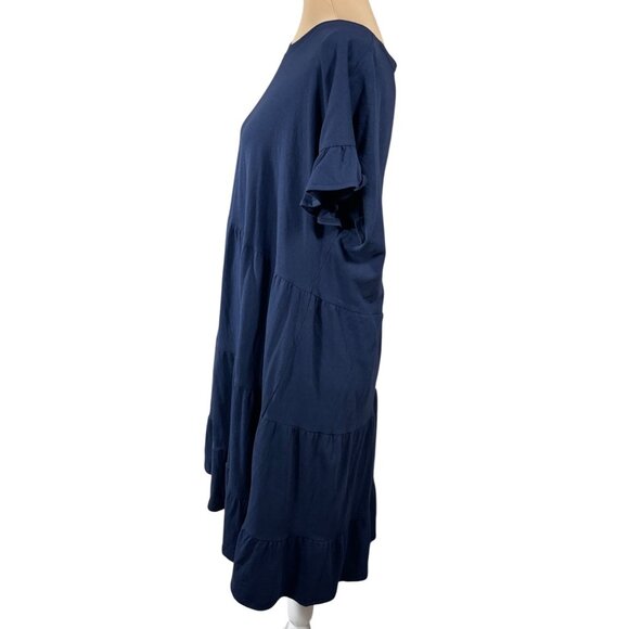 NWT J.Crew Tiered Dress Broken In Jersey Navy Blue Size XL Extra Large Ruffle Sl - Picture 2 of 6